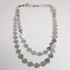 Vintage Silver Tone Flat Disc Long Chain Necklace, 44 Inches, Doubled Layered